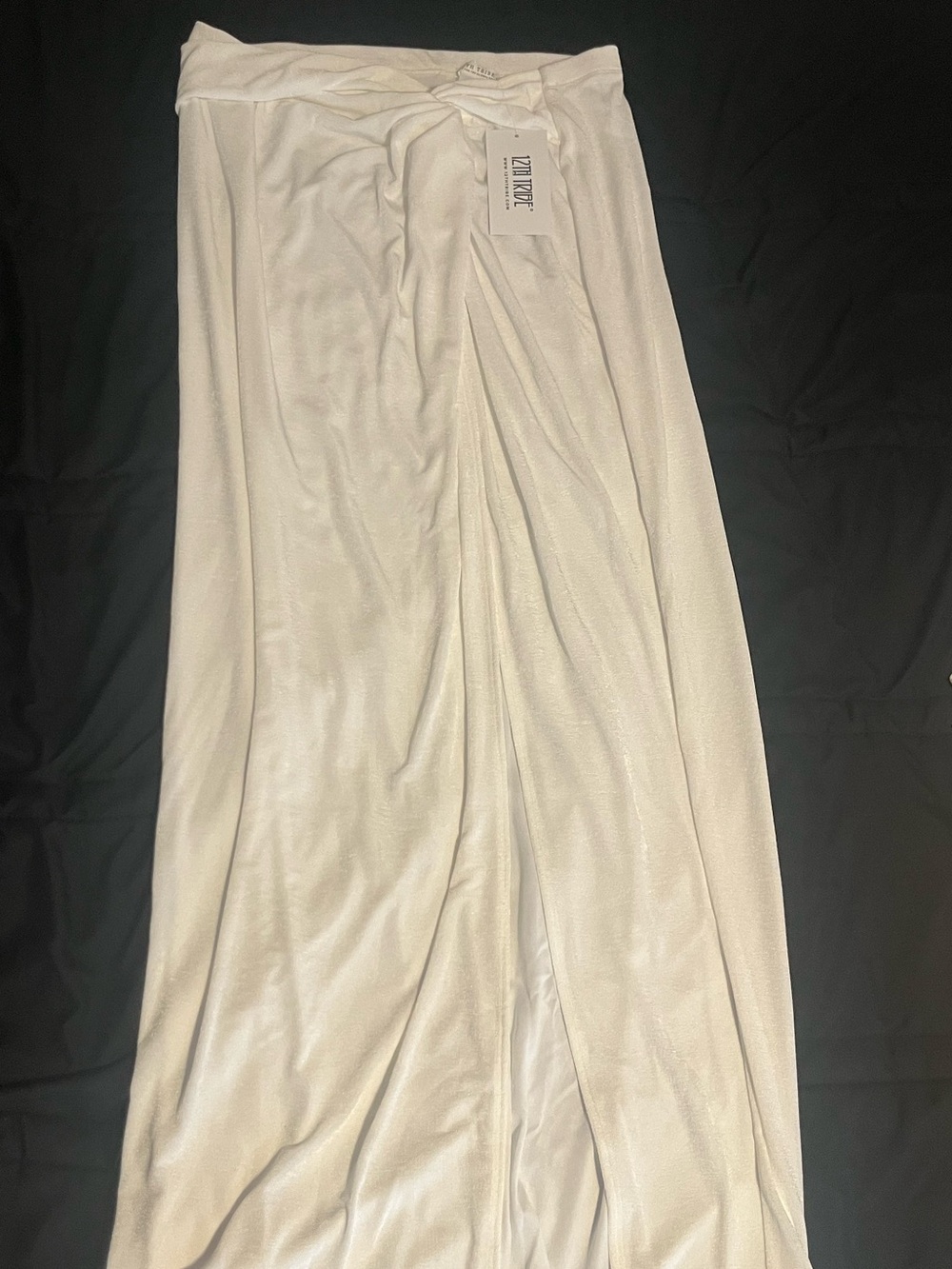 12th Tribe Cream Maxi Skirt with Twist Waist and High Slit - Picture 3 of 4